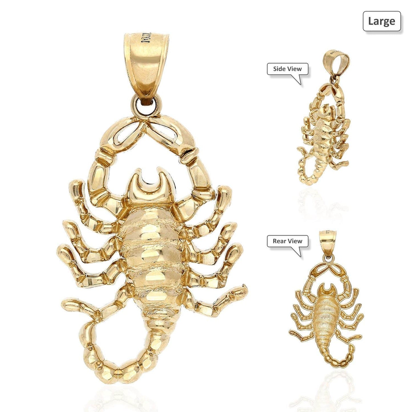 10K Solid Yellow Gold Diamond Cut Scorpio Charm Pendant
