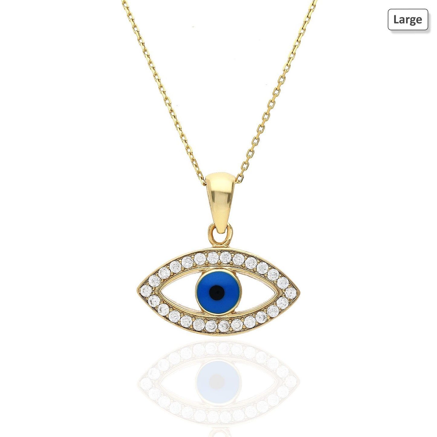 Yellow Gold Over 925 Silver White Sapphire Evil Eye Charm Pendant Necklace 18"