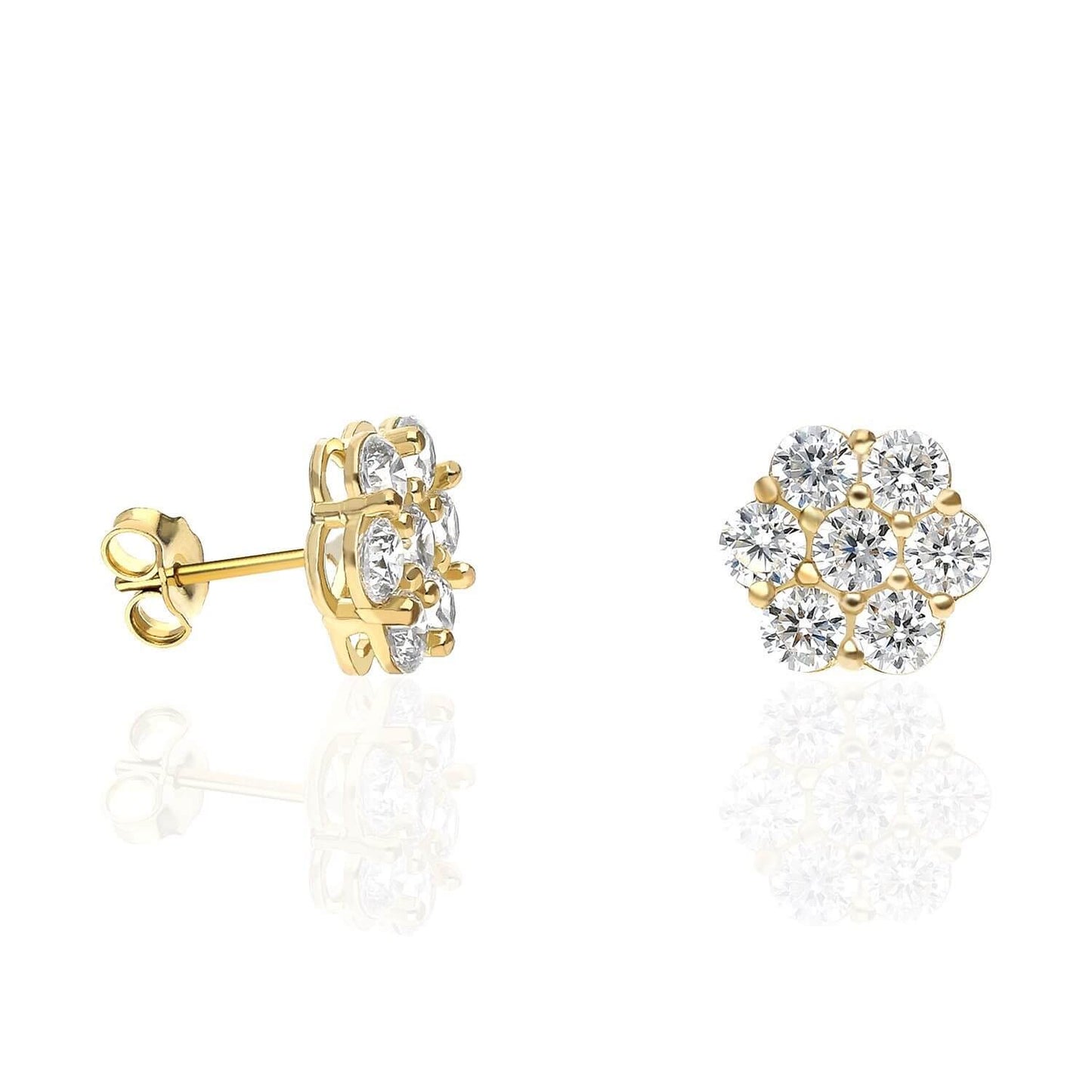 10K Gold Round CZ Flower Cluster Stud Earrings 8.5-10.5mm