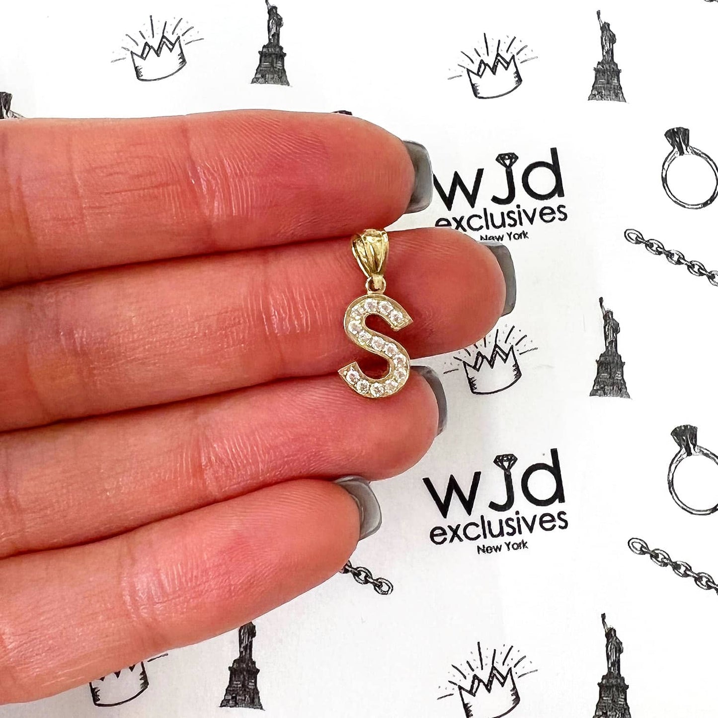 10K Yellow Gold CZ Initial Alphabet Letter Charm Pendant 0.65"