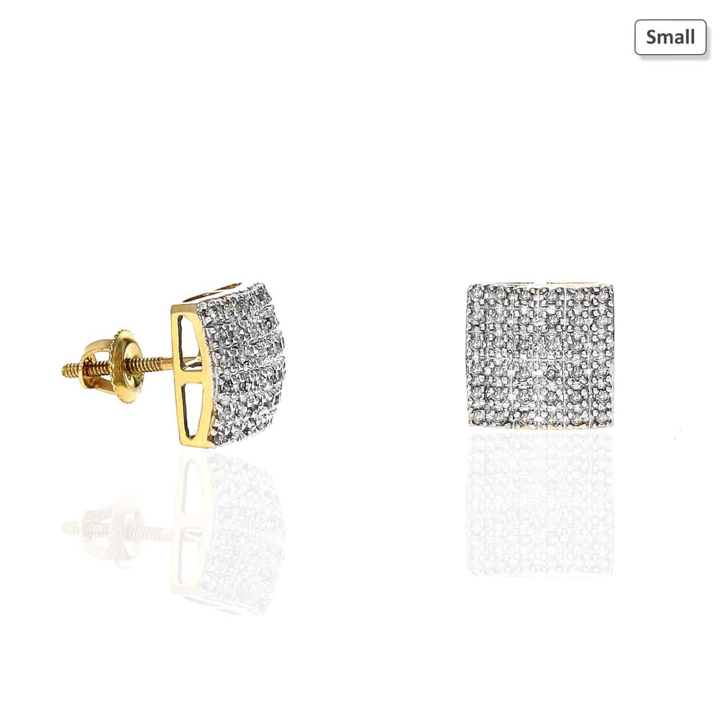 10K Gold Micro Pave Natural Diamond Square Stud Earrings 0.10Ct -0.40Ct