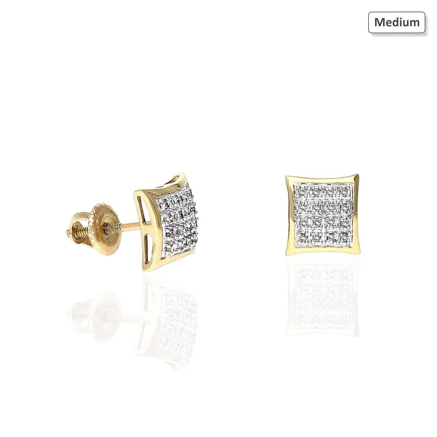 10K Yellow Gold Micro Pave Real Diamond Square Stud Earrings 0.07Ct -0.30Ct