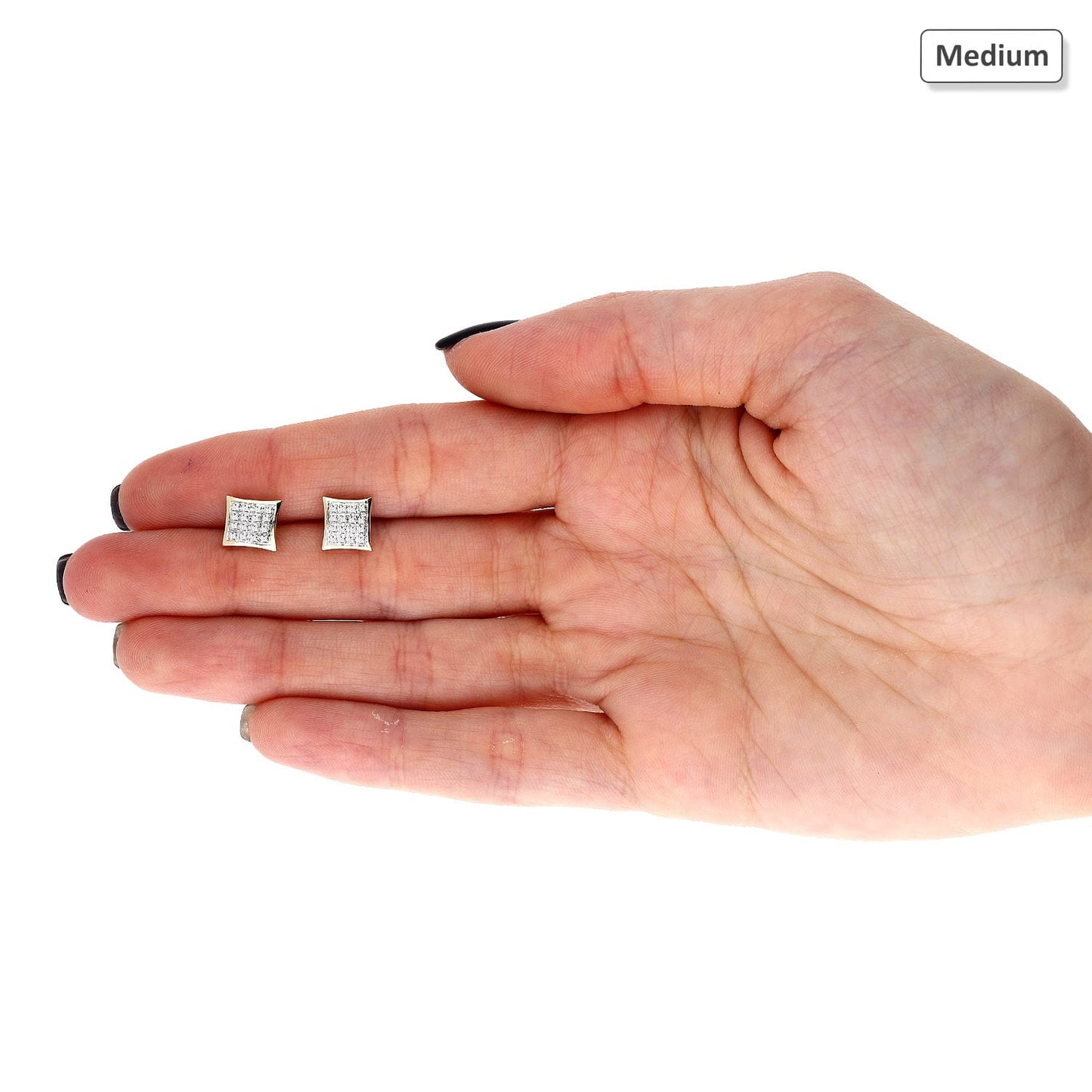 10K Yellow Gold Micro Pave Real Diamond Square Stud Earrings 0.07Ct -0.30Ct