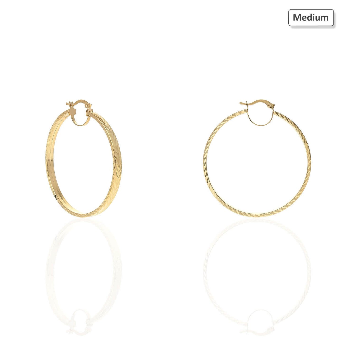 14K Yellow Gold Flat Tube Diamond Cut Hoop Earrings 35mm 46mm 51mm