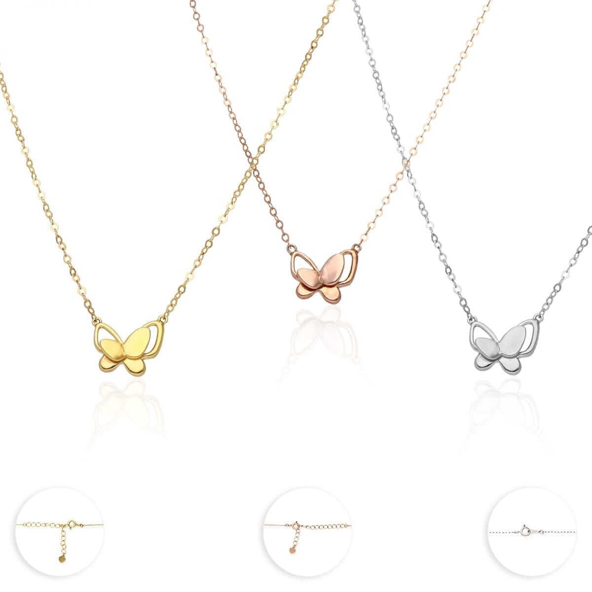 14K Yellow Rose White Gold Over Silver Butterfly Necklace 16-18"