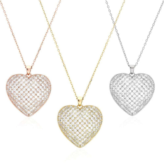 CZ Yellow Rose White Gold Over Silver Heart Pendant Chain 16" 18"