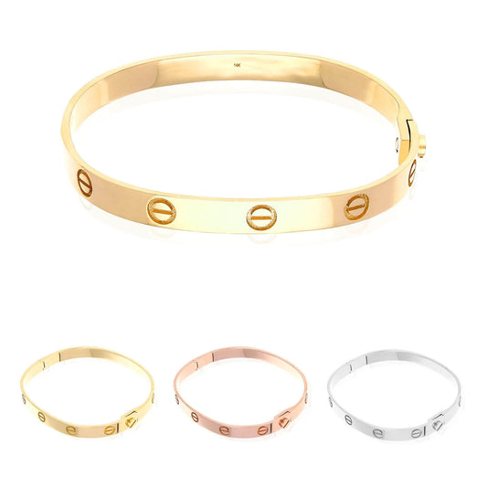 14K Yellow White Rose Gold Screw Design Love Bangle Bracelet (Solid Links) 7.5"