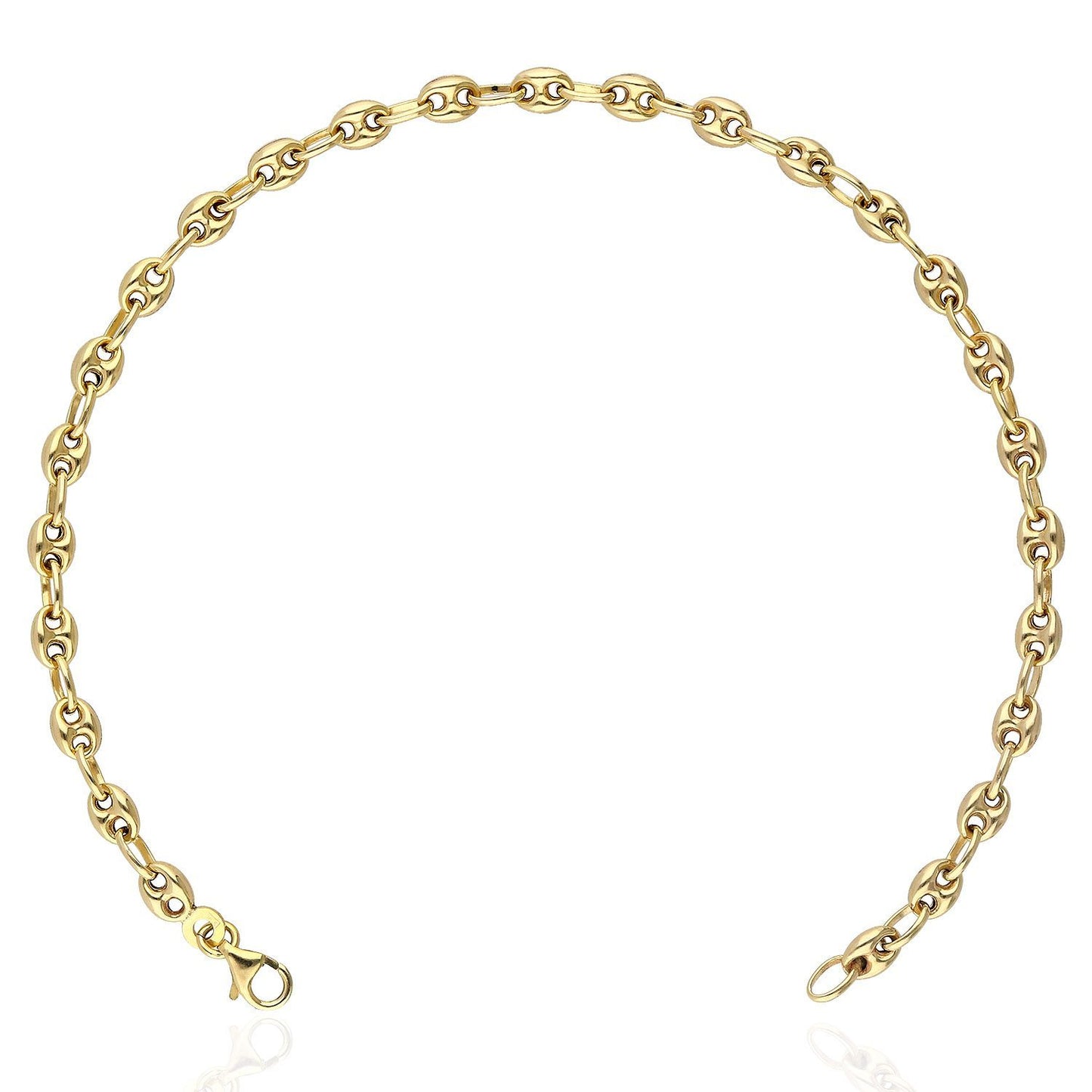 14K Gold Yellow Puffed Anchor Mariner 4mm 5mm Anklet Bracelet 10"