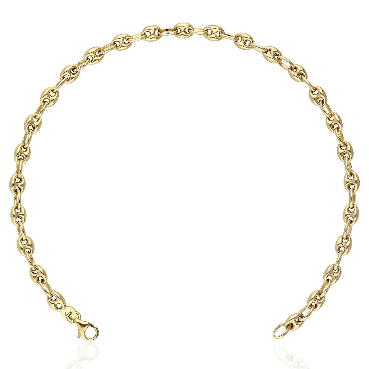 14K Yellow Gold Puffed Anchor Mariner 4mm 5mm Anklet (Hollow) 10"
