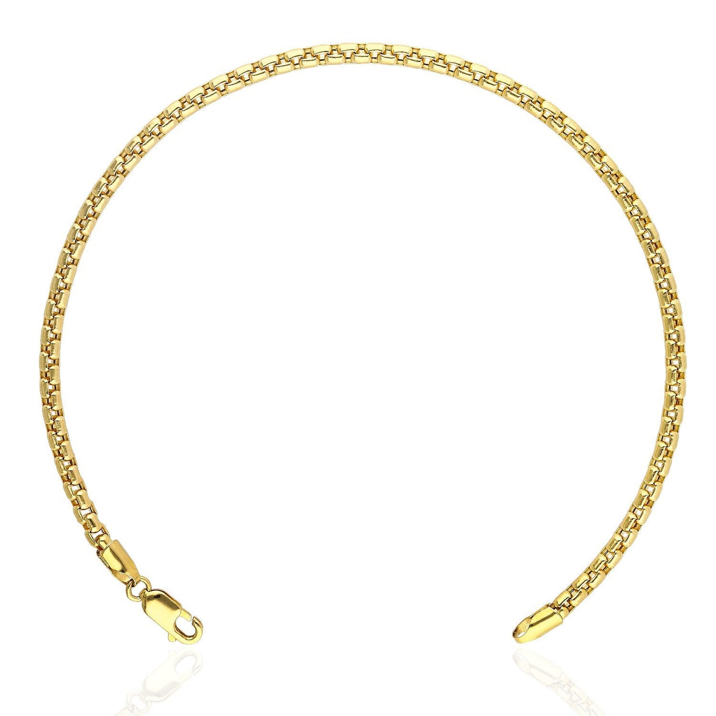 14K Real Gold 2.5mm, 3.5mm, 5mm Solid Round Box Ankle Bracelet 10"