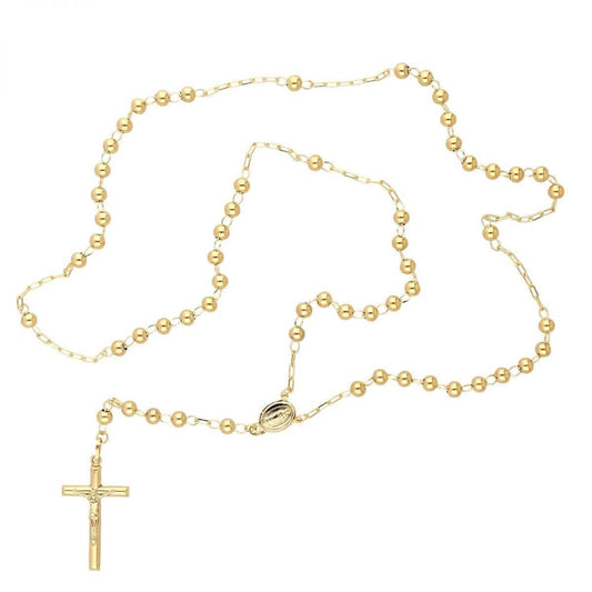 10K Yellow Gold 3mm-7mm Beads Rosary Chain (Hollow) 26" 30"