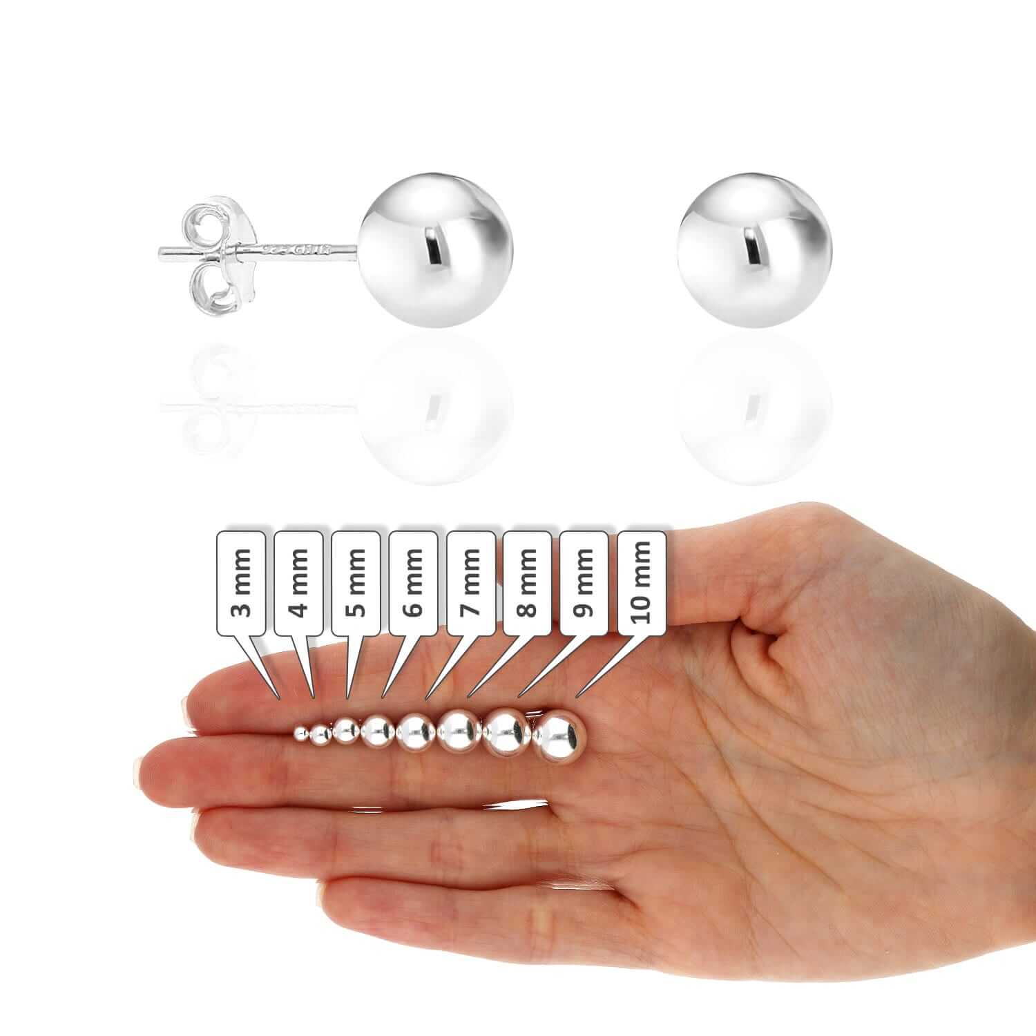 Arranview Jewellery Sterling Silver 7mm Ball Stud Earrings - 925 Silver, Butterfly Back Closure