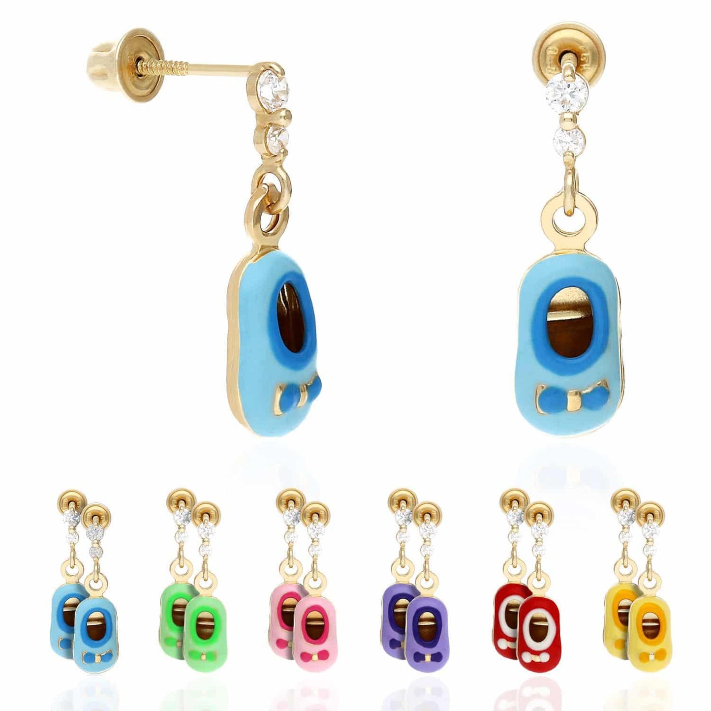 Kids 14K Gold CZ Enameled Baby Bootie Stud Earrings