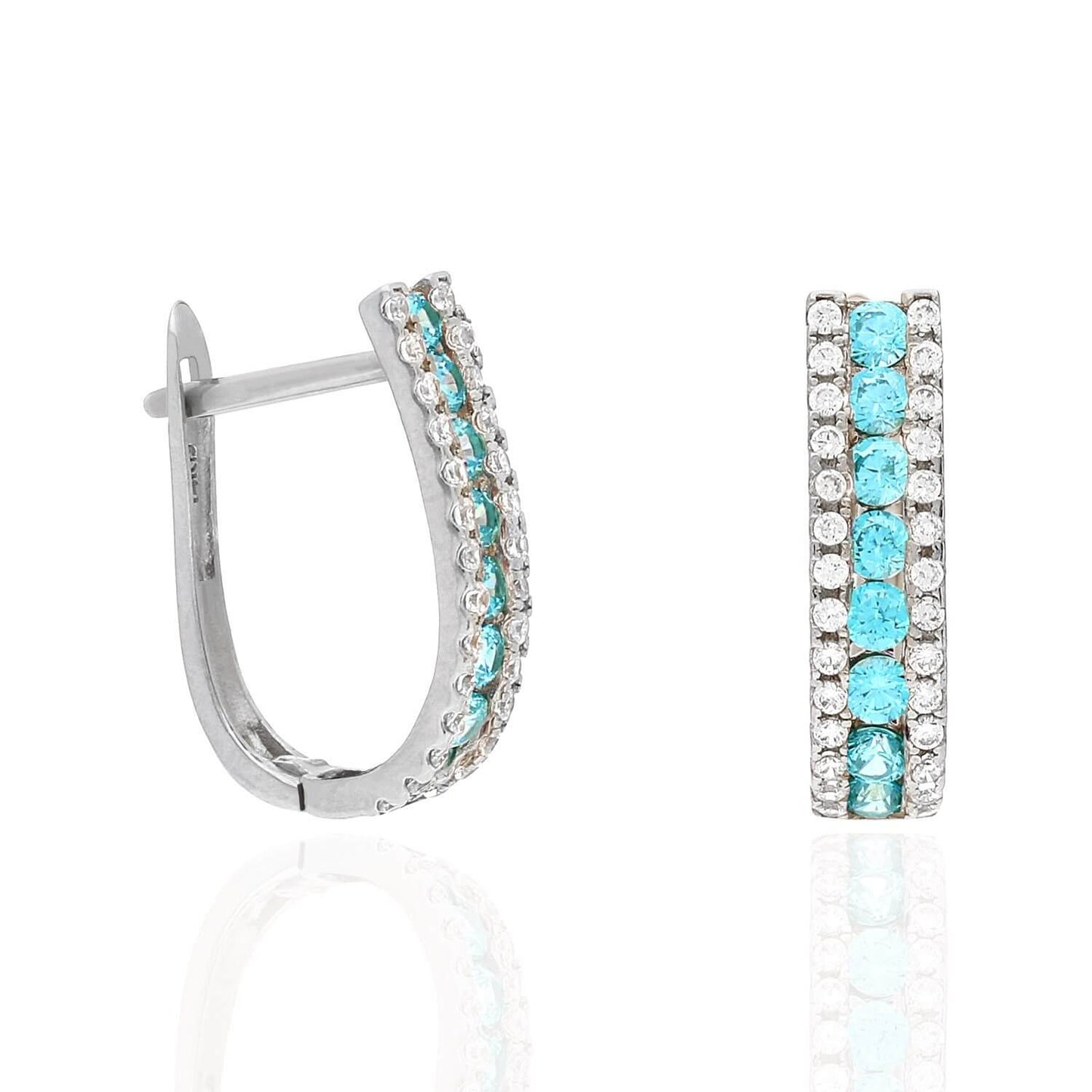 14K White Gold 3 Row Birthstone Latch Back Earrings
