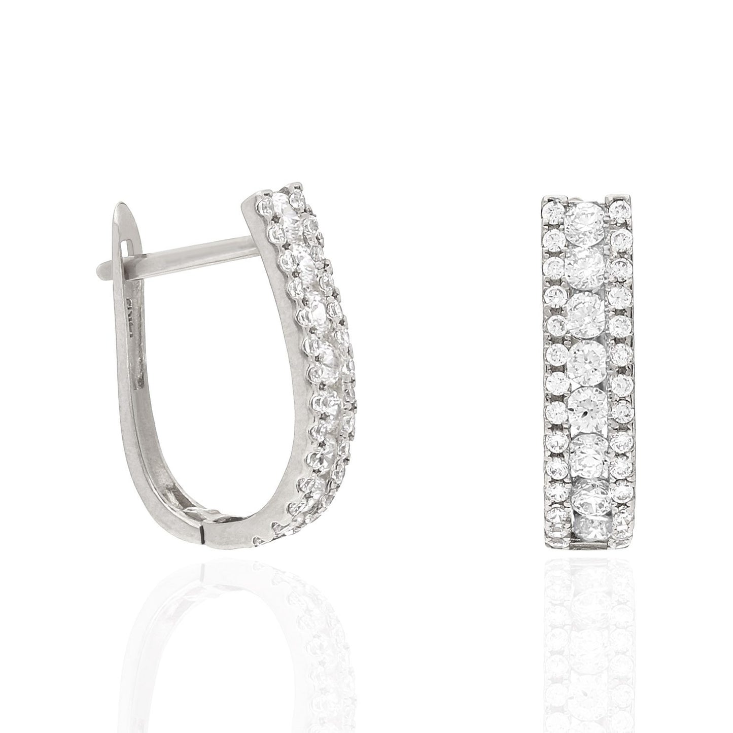 14K White Gold 3 Row Simulated Birthstone Latch Back Earrings