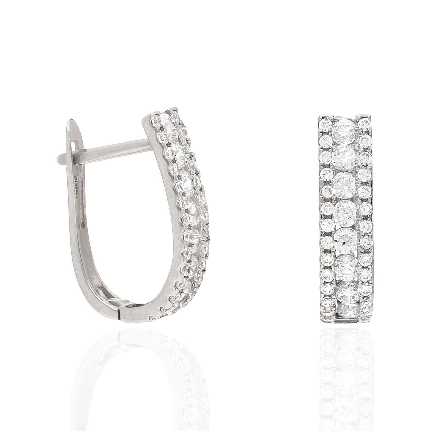 14K White Gold 3 Row Birthstone Latch Back Earrings