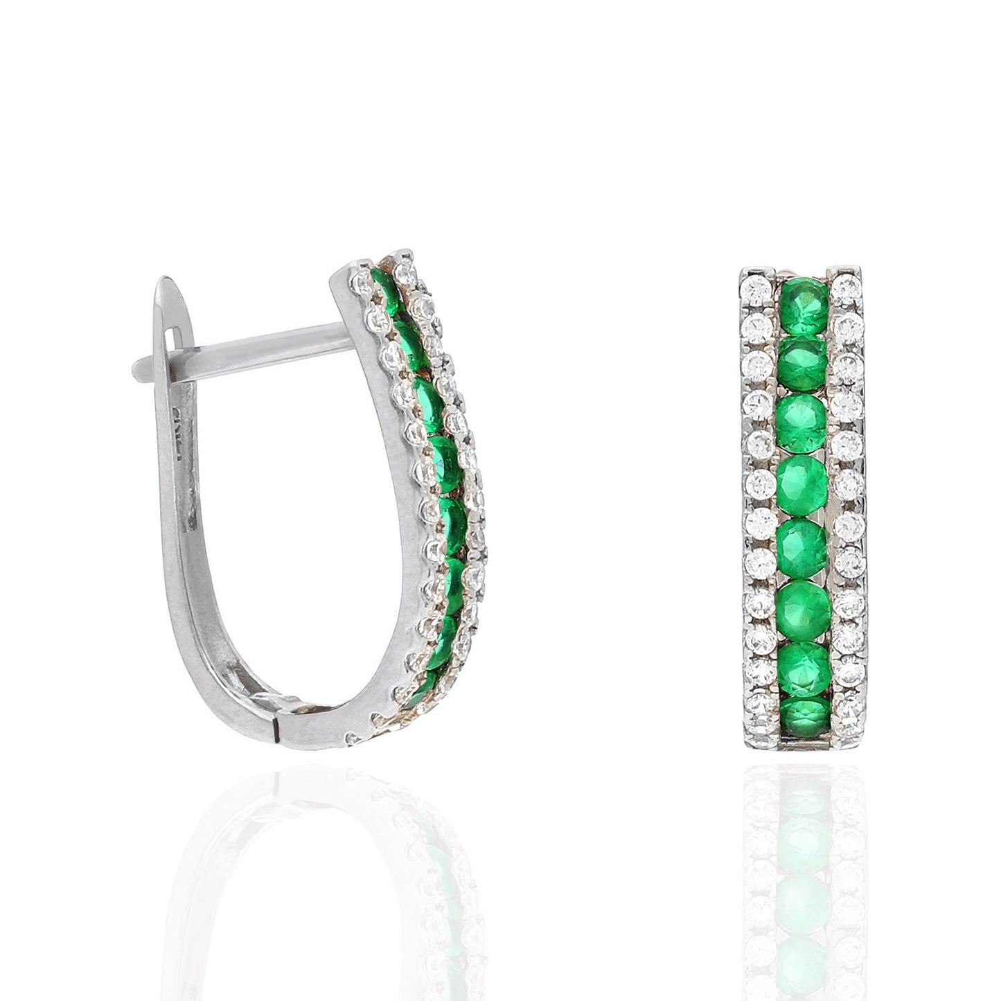 14K White Gold 3 Row Simulated Birthstone Latch Back Earrings