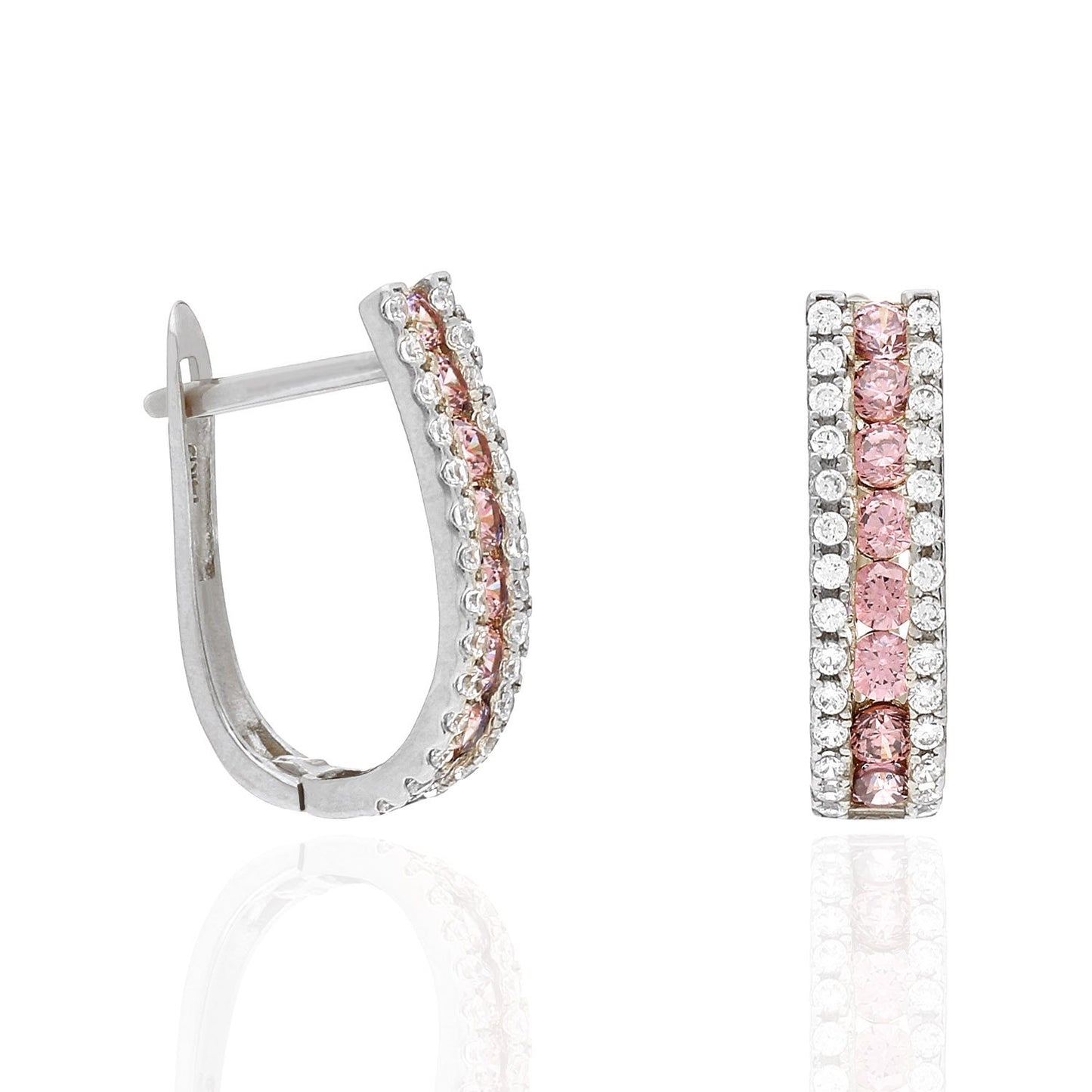 14K White Gold 3 Row Simulated Birthstone Latch Back Earrings