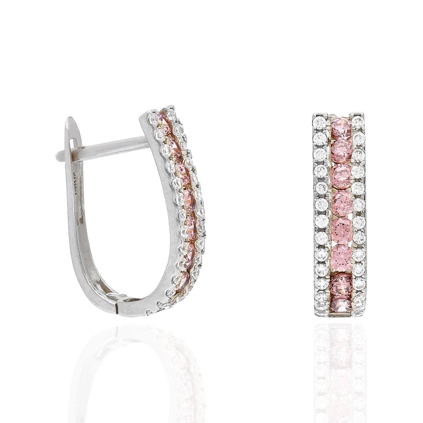 14K White Gold 3 Row Birthstone Latch Back Earrings
