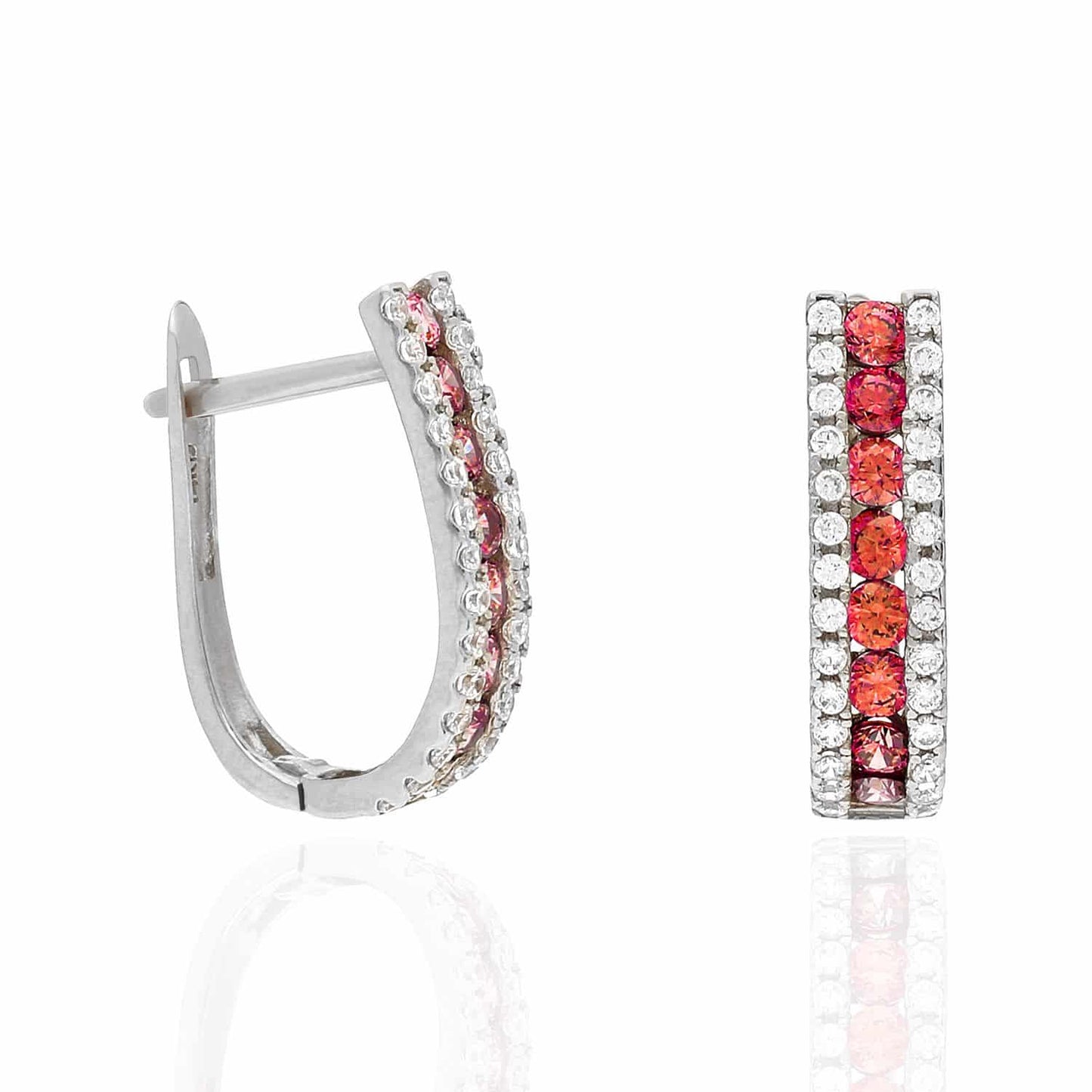 14K White Gold 3 Row Simulated Birthstone Latch Back Earrings