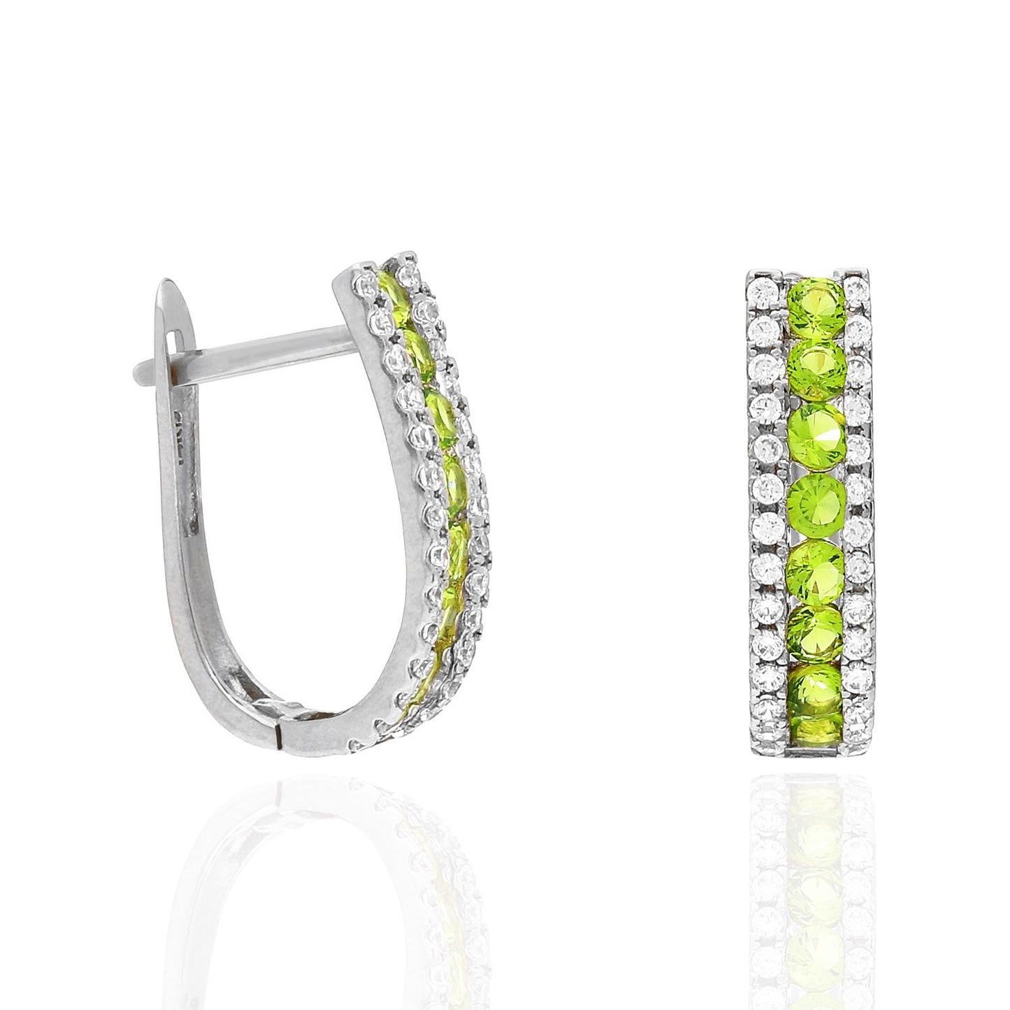 14K White Gold 3 Row Simulated Birthstone Latch Back Earrings