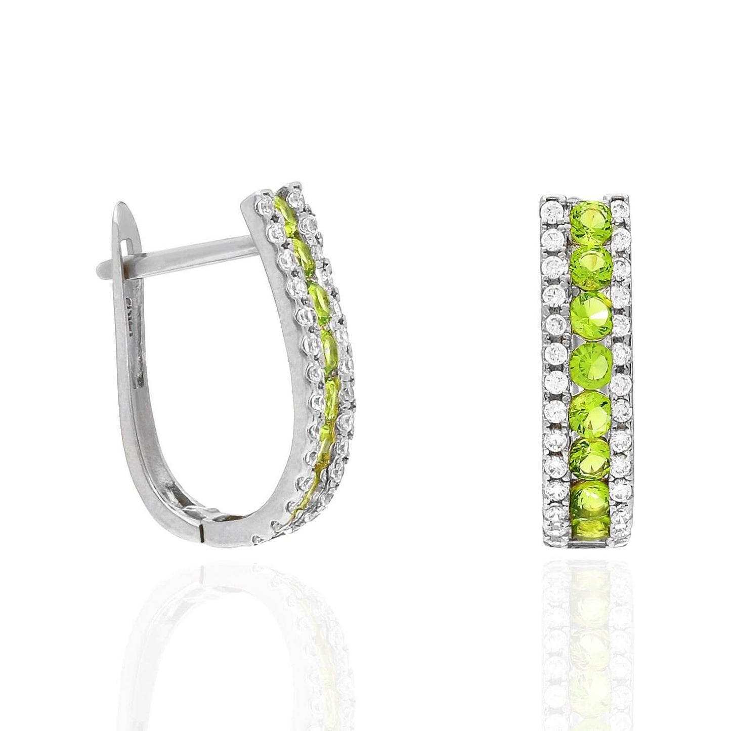 14K White Gold 3 Row Birthstone Latch Back Earrings