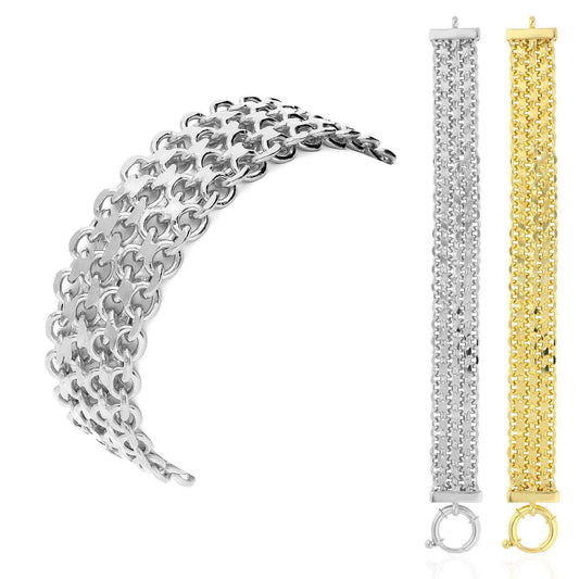 Yellow or White Gold Over Sterling Silver 17mm Bismark Bracelet (Solid Links) 7.25"