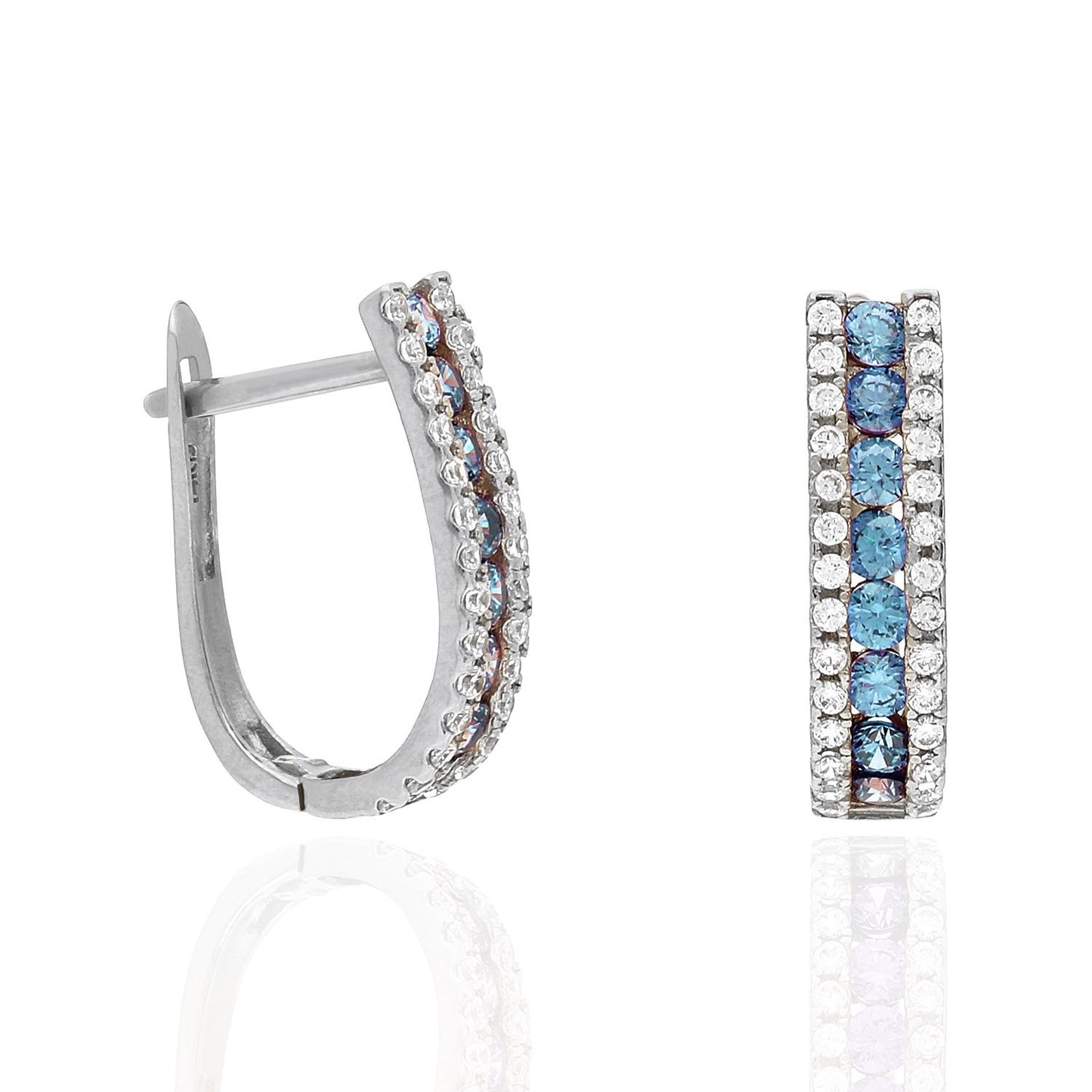 14K White Gold 3 Row Simulated Birthstone Latch Back Earrings