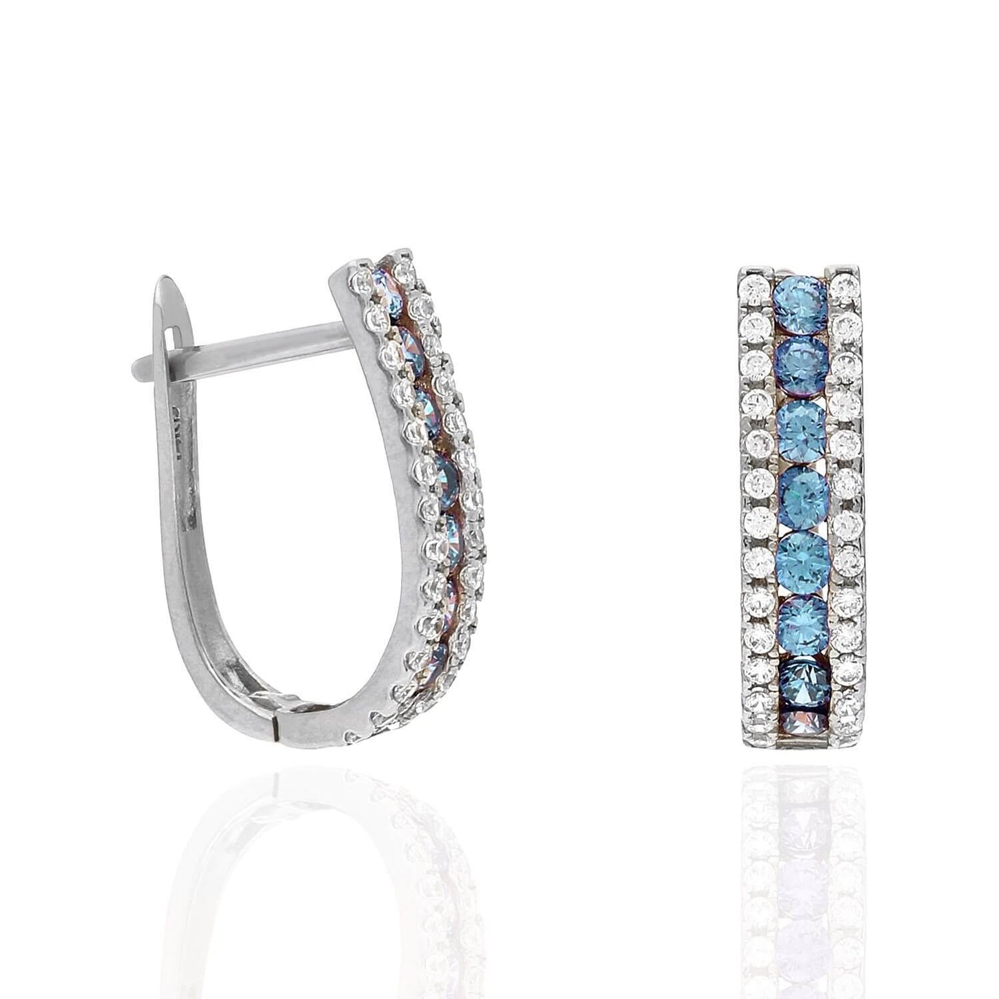 14K White Gold 3 Row Birthstone Latch Back Earrings