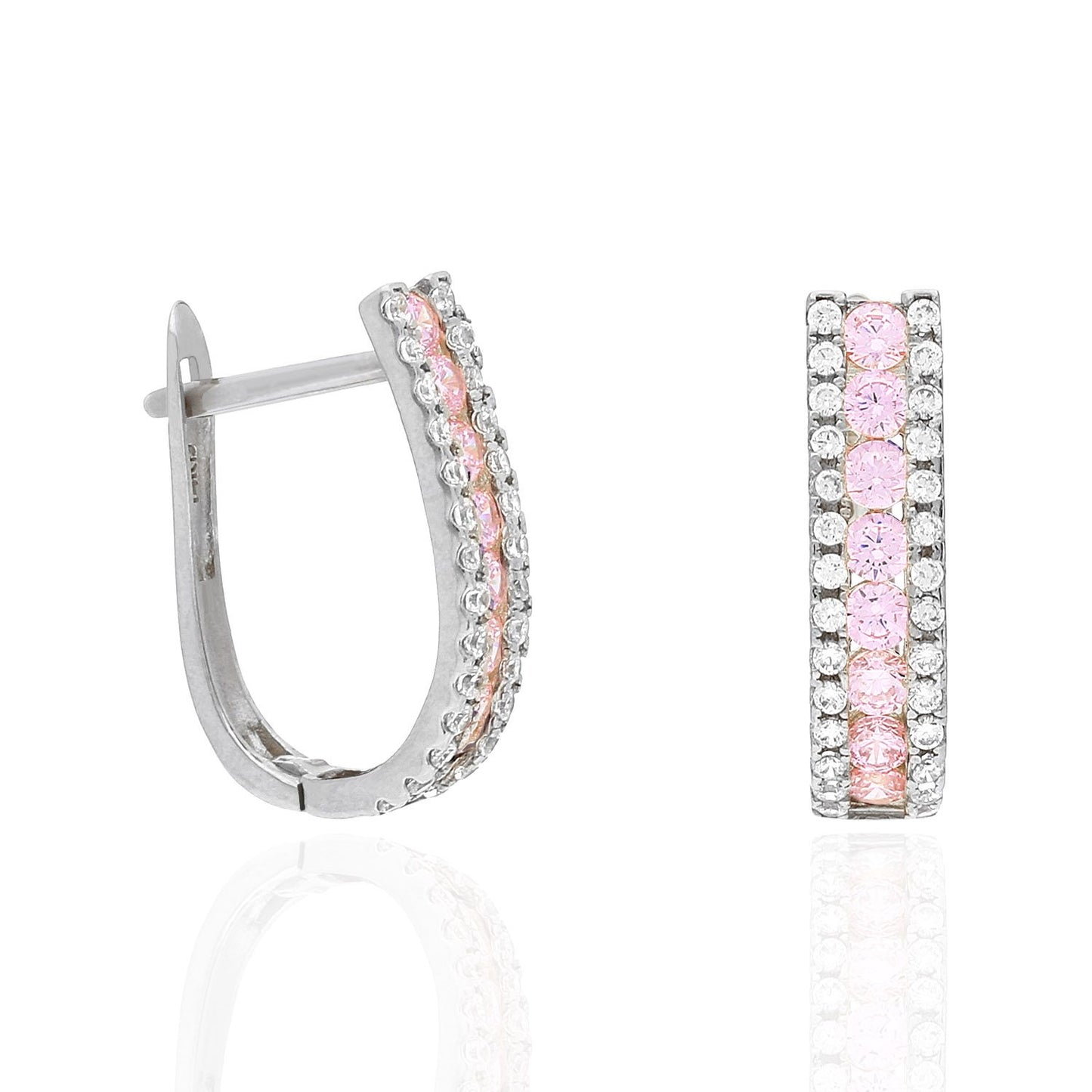 14K White Gold 3 Row Simulated Birthstone Latch Back Earrings