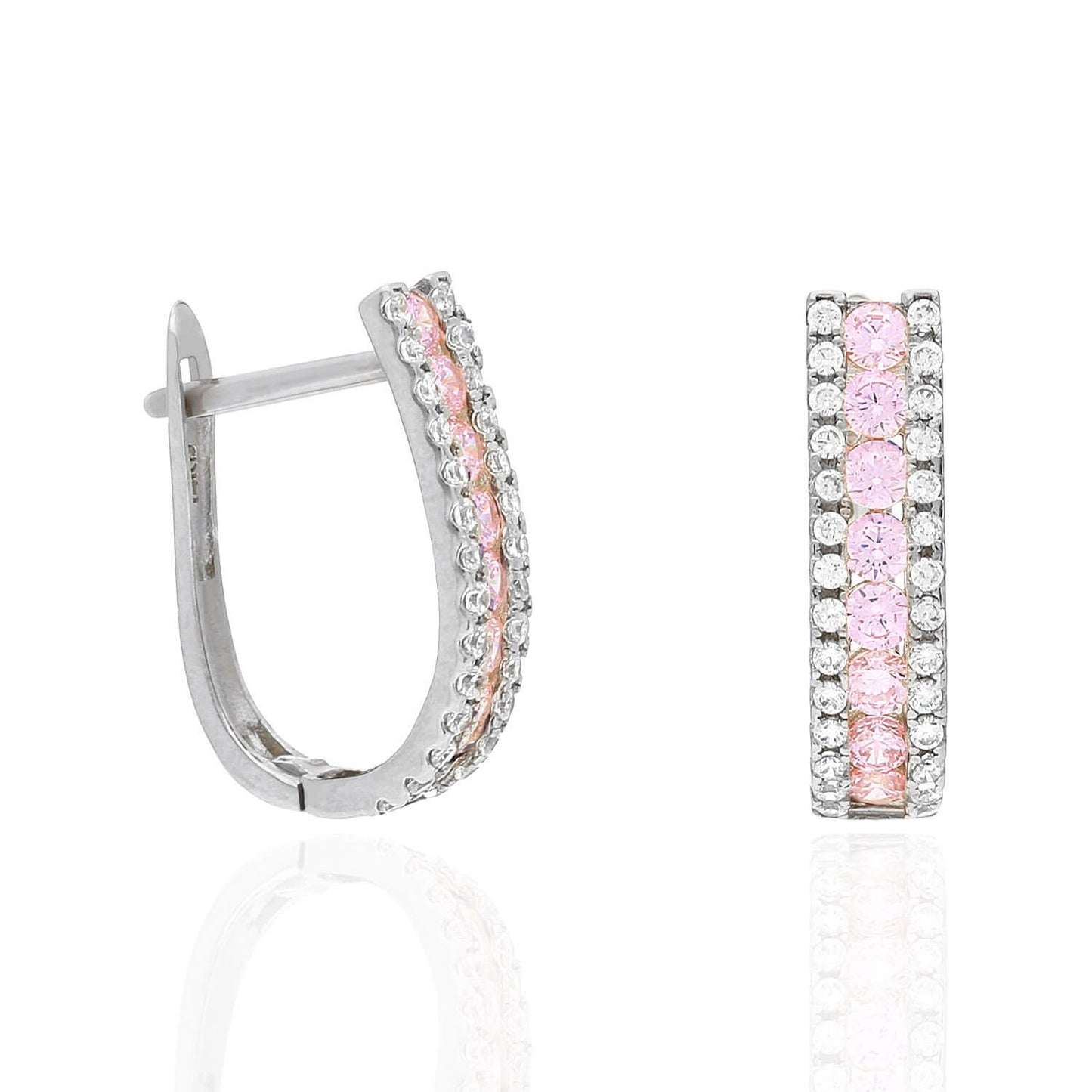 14K White Gold 3 Row Birthstone Latch Back Earrings