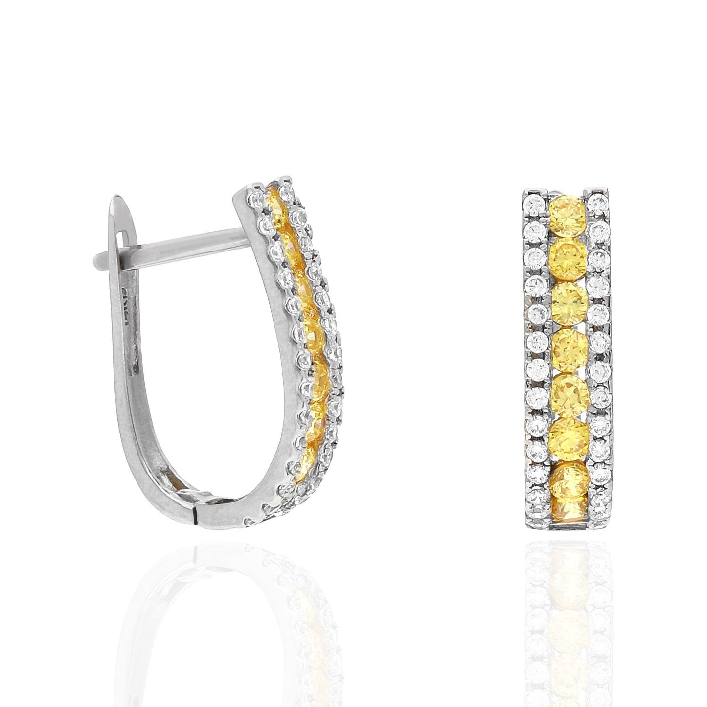 14K White Gold 3 Row Simulated Birthstone Latch Back Earrings