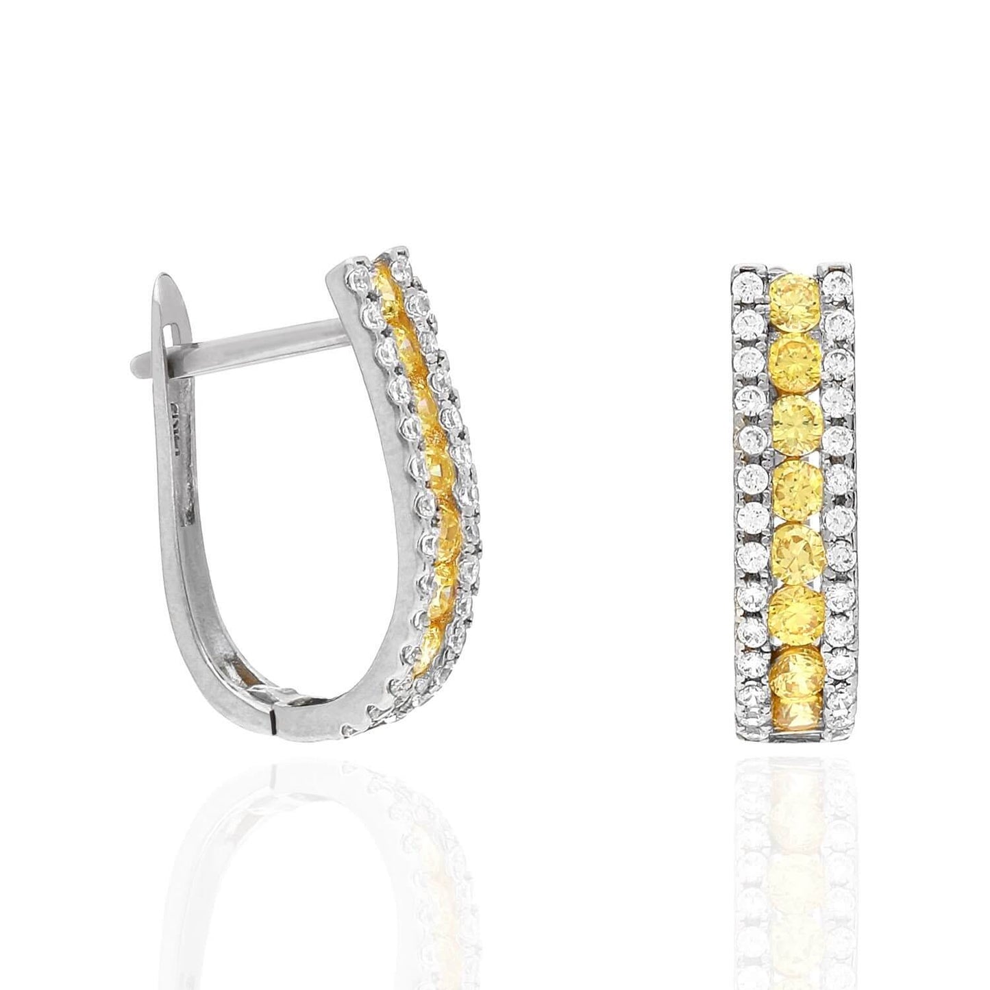 14K White Gold 3 Row Birthstone Latch Back Earrings