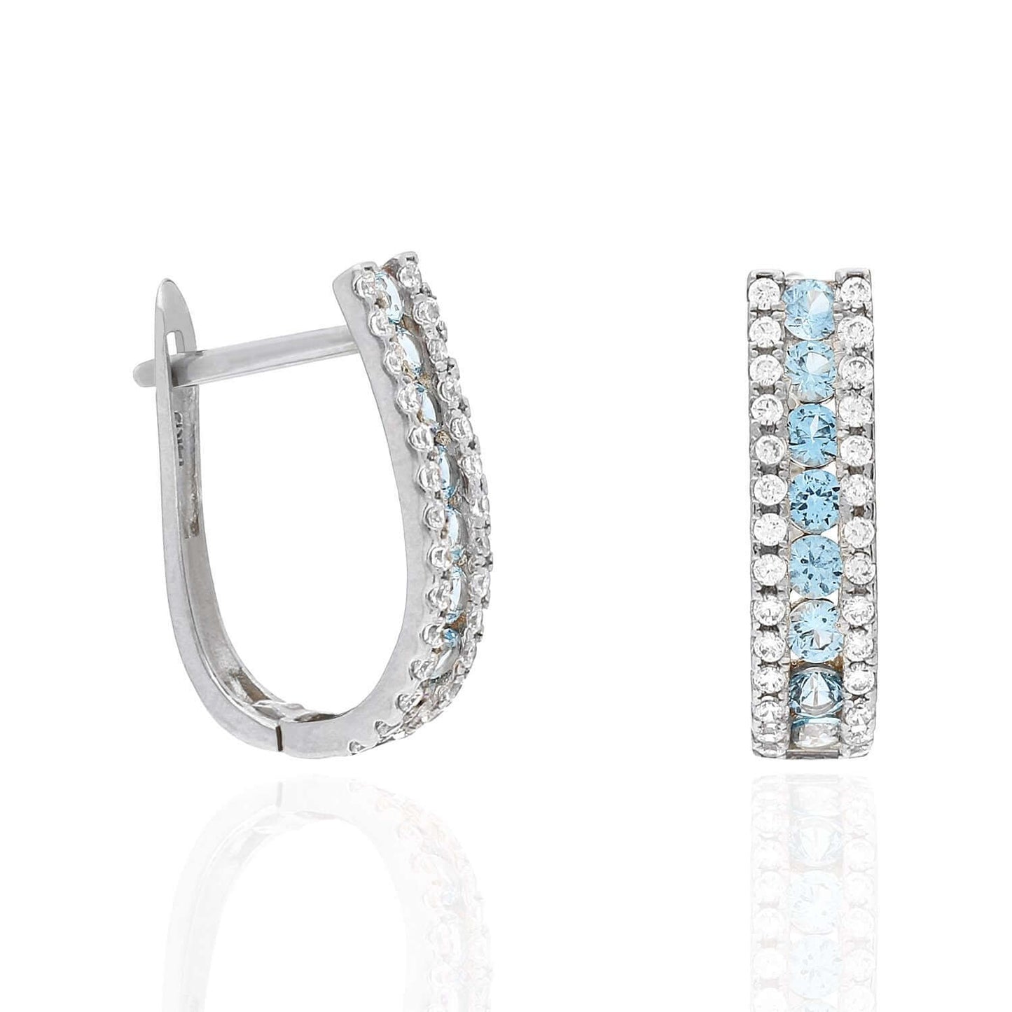 14K White Gold 3 Row Birthstone Latch Back Earrings