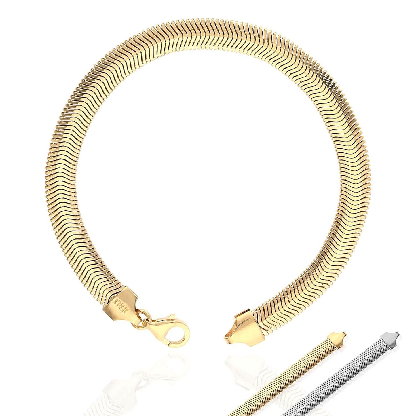 Yellow White Gold Over Sterling Silver Fancy Puffed Herringbone Bracelet 7.5"