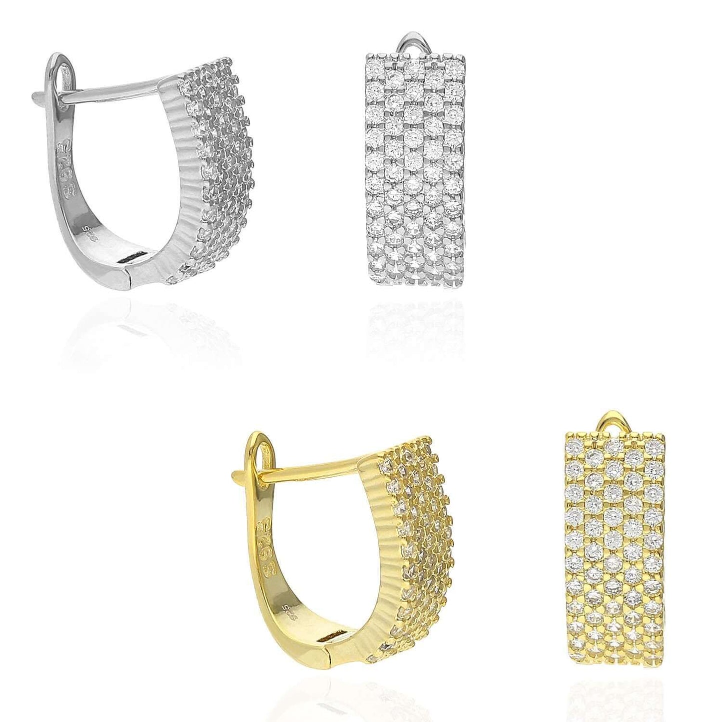 Yellow White Gold Over Sterling Silver Pave CZ Latch Back Earrings