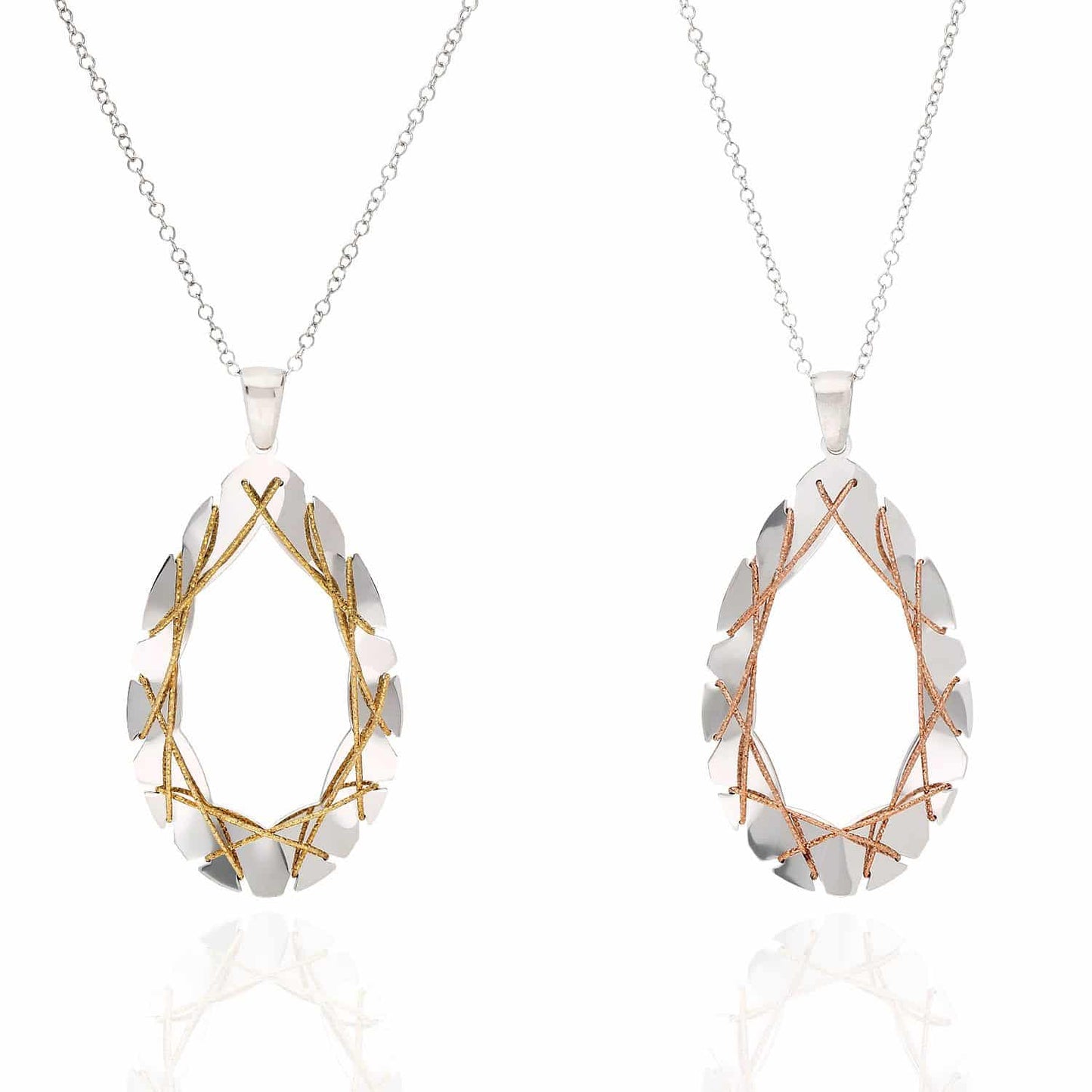Yellow Rose Gold Over 925 Sterling Silver Wire Wrapped Teardrop Pendant Necklace