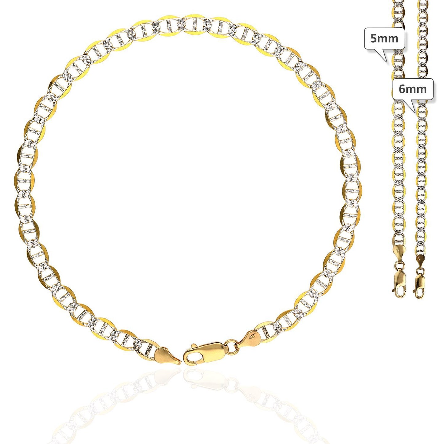 10K Yellow Gold Diamond Cut Pave 5mm-6mm Anchor Mariner Anklet Bracelet 10"