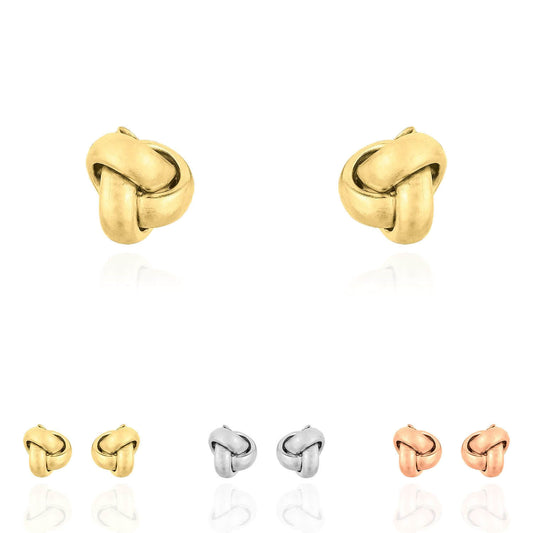 14K Yellow White Rose Gold One Row Love Knot Push Back Stud Earrings