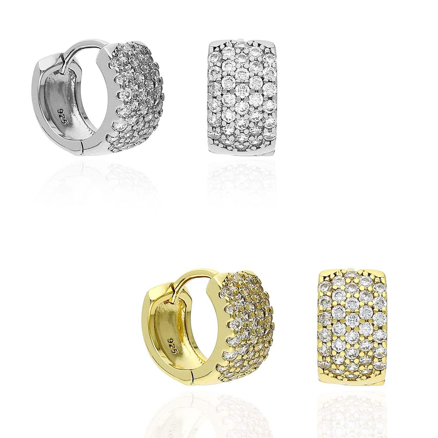 Yellow White Gold Plated 925 Silver Cubic Zirconia 12mm Huggie Hoop Earrings