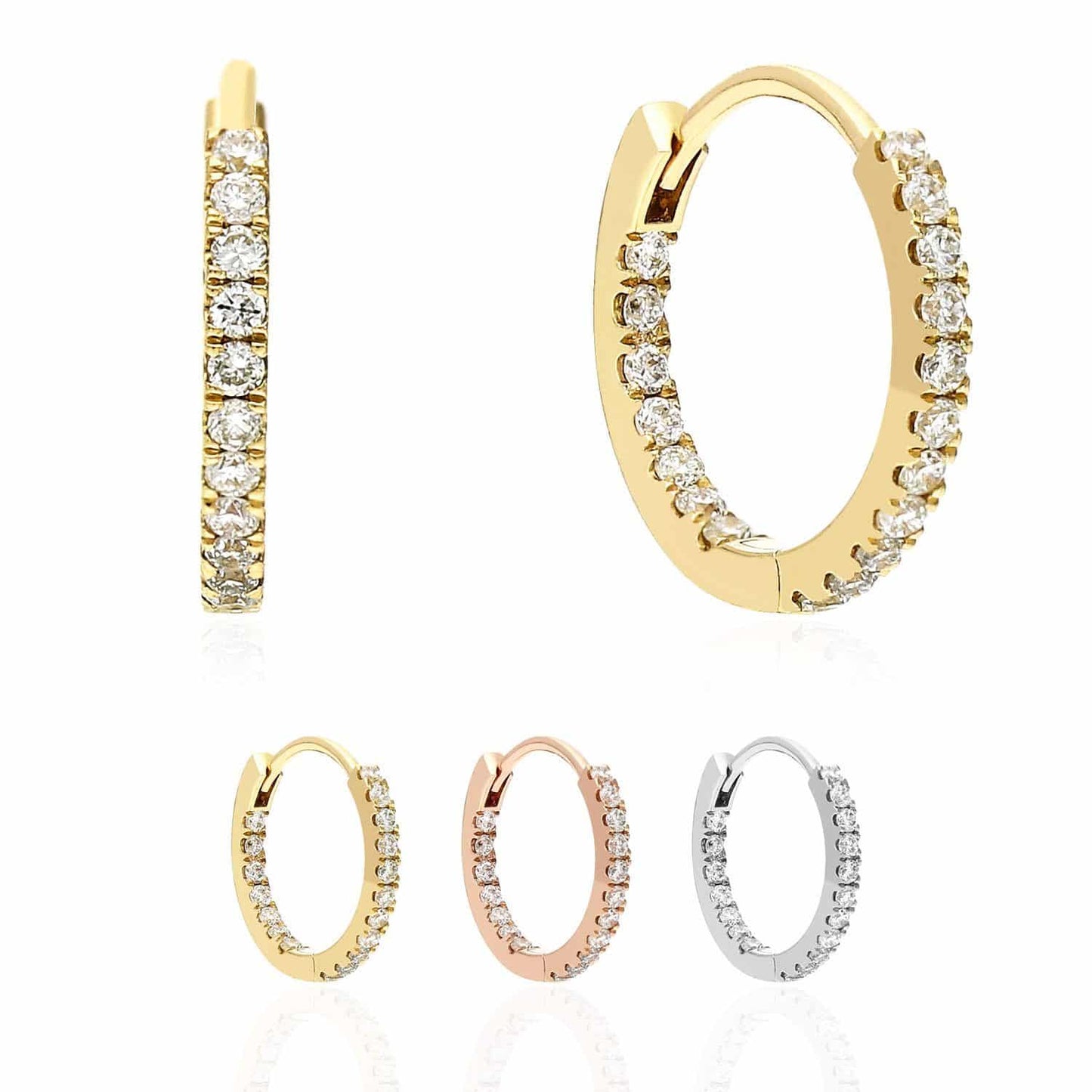 18K Yellow White Rose Gold .50CT Real Diamond Huggie Hoop Earrings 14mm