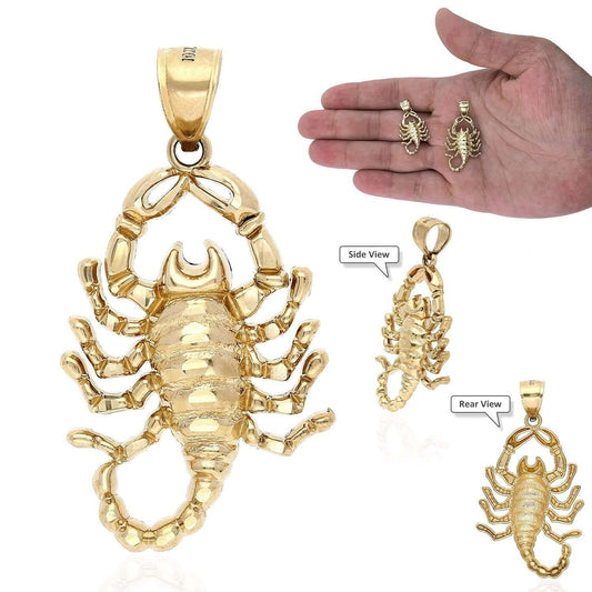 10K Solid Yellow Gold Diamond-Cut Scorpio Pendant