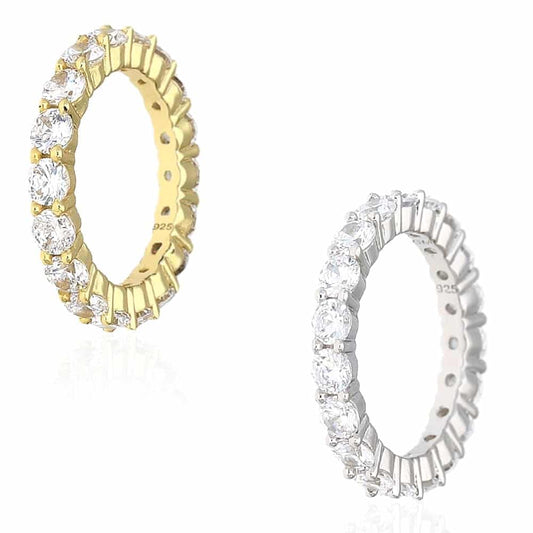 Gold Over 925 Sterling Silver Stackable CZ Eternity Promise Ring Band