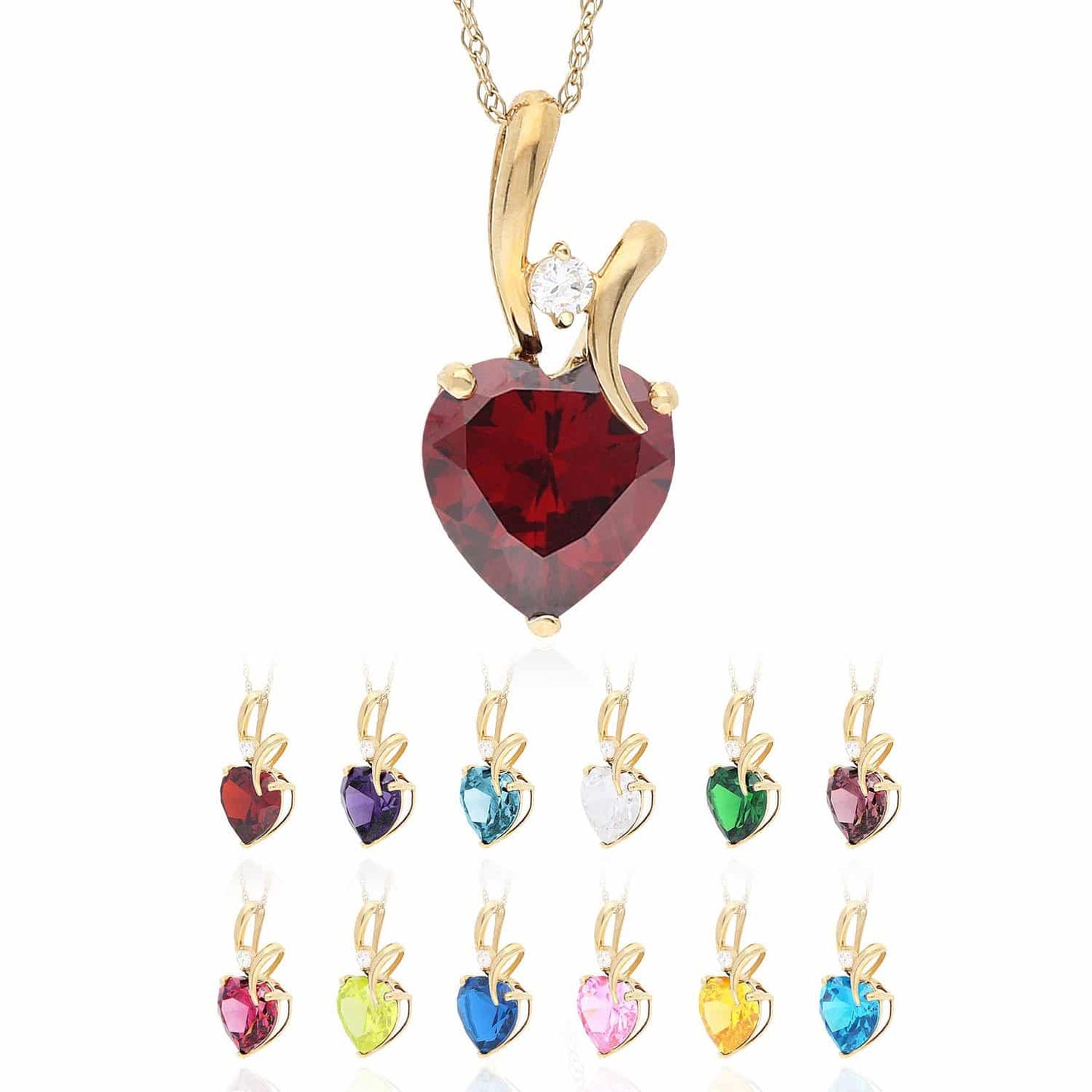 14K Yellow Gold Cubic Zirconia Heart Shape Birthstone Pendant 0.53"