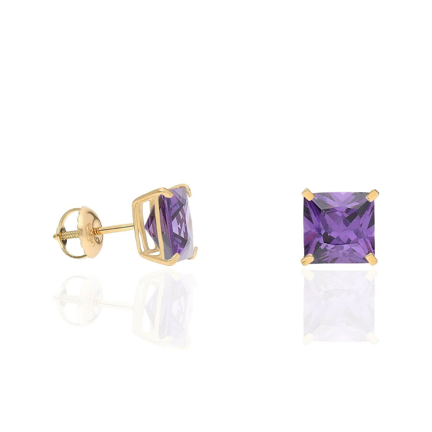 4Ct. T.W Princess-Cut Birthstone 14K Yellow Gold Screw Back Stud Earrings