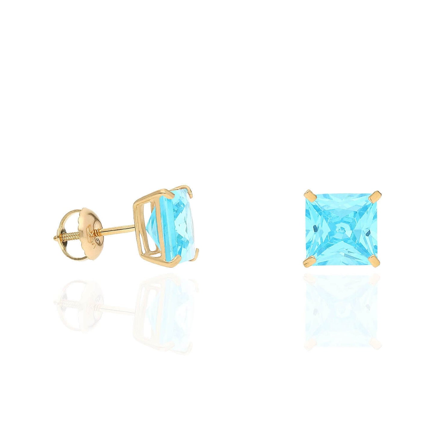 4Ct. T.W Princess-Cut Birthstone 14K Yellow Gold Screw Back Stud Earrings