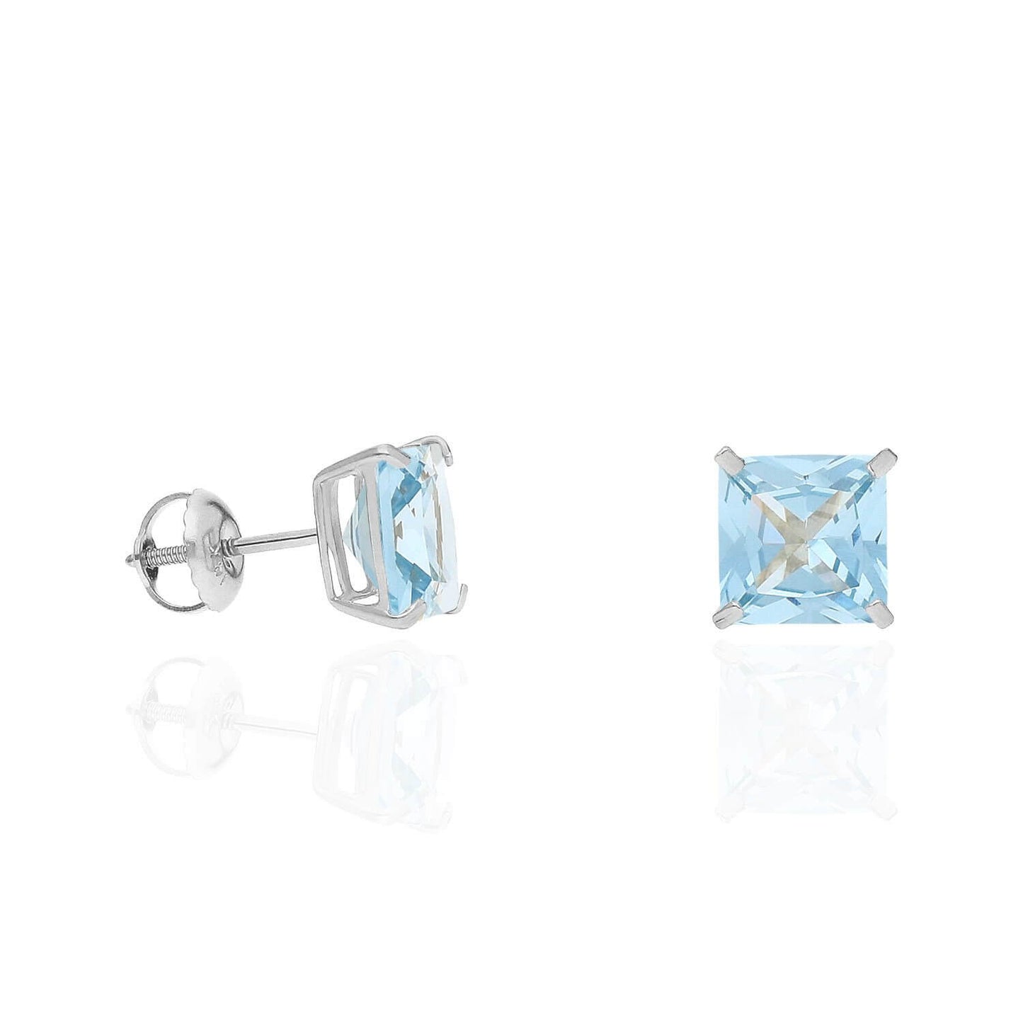 4Ct. T.W Princess-Cut Birthstone 14K White Gold Screw Back Stud Earrings