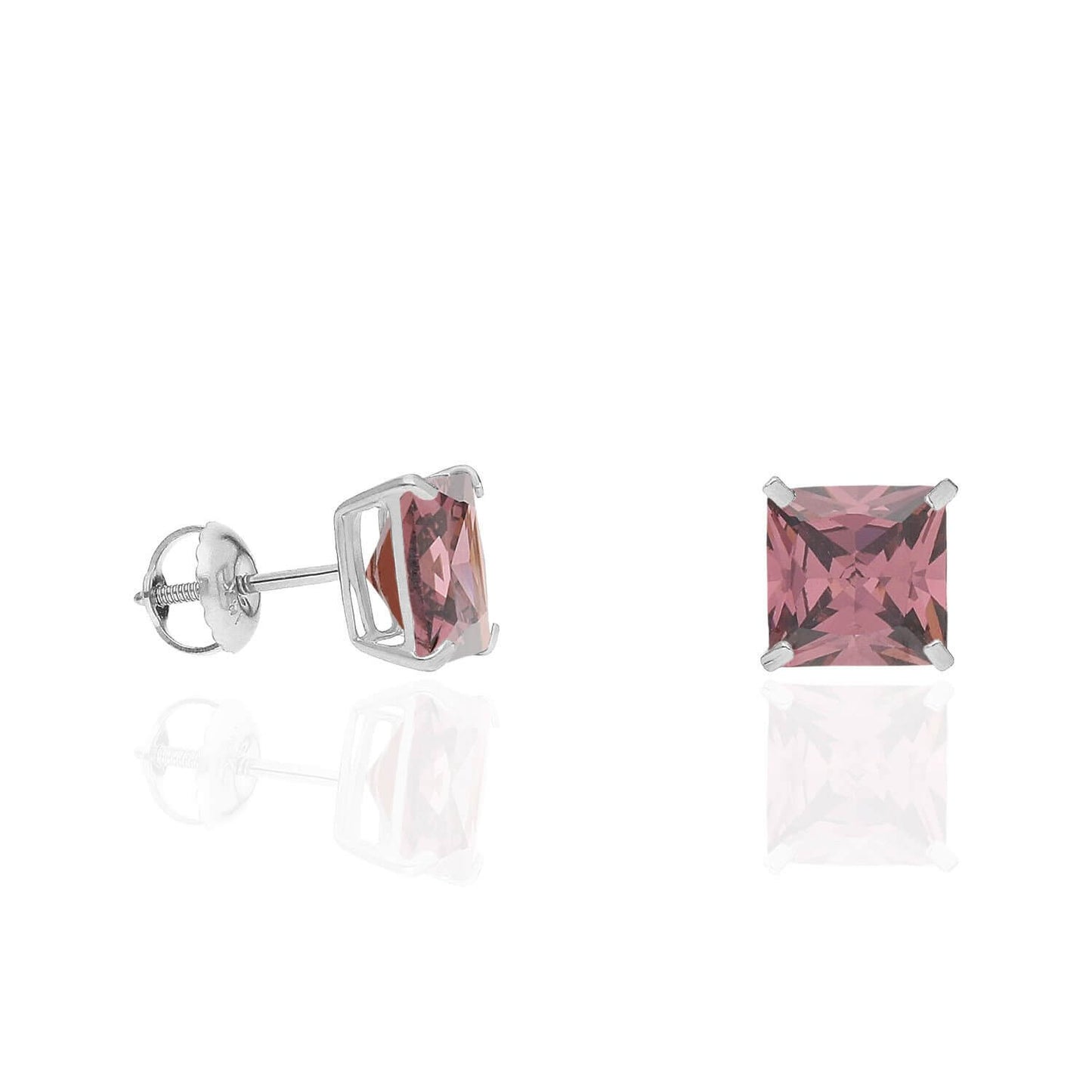 4Ct. T.W Princess-Cut Birthstone 14K White Gold Screw Back Stud Earrings