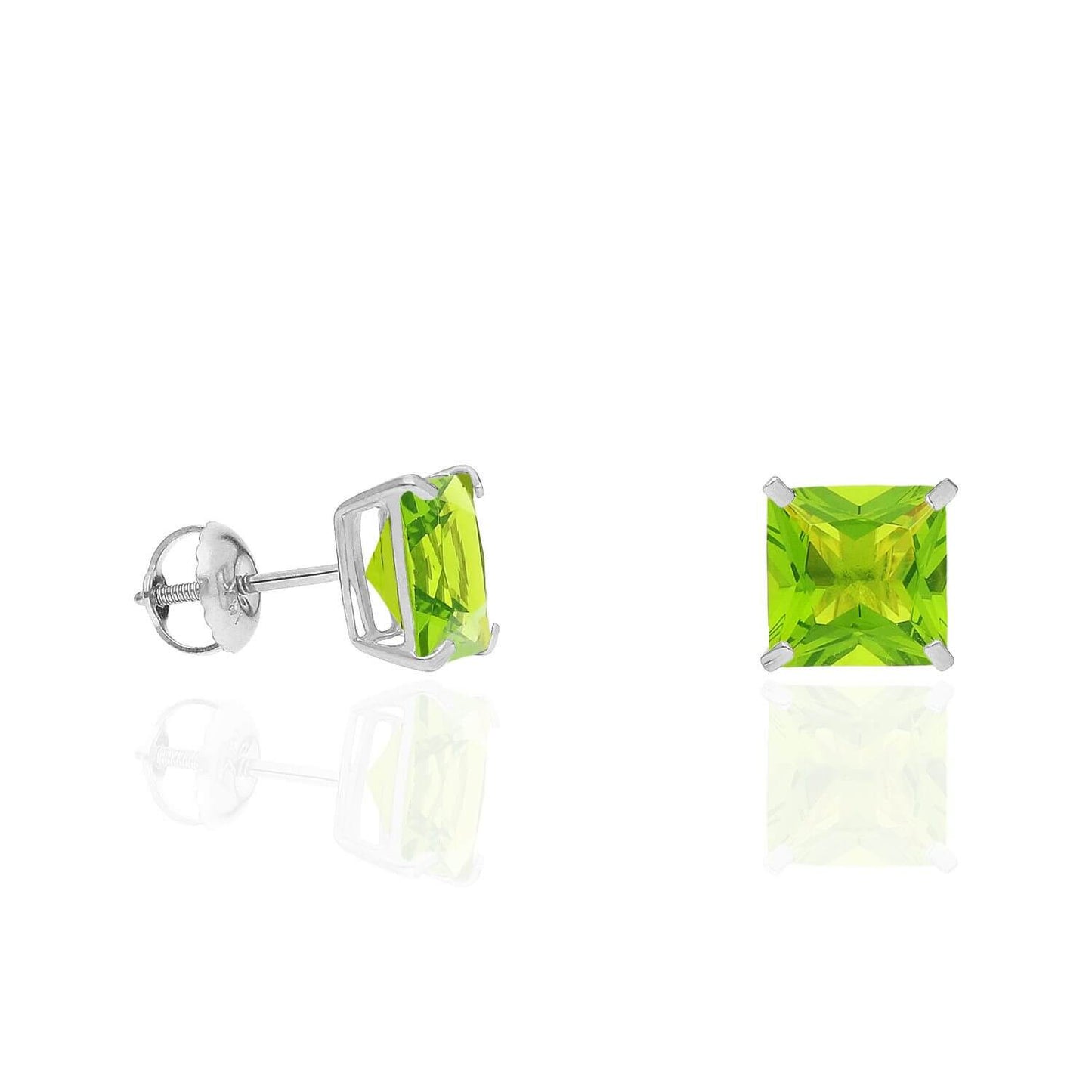 4Ct. T.W Princess-Cut Birthstone 14K White Gold Screw Back Stud Earrings