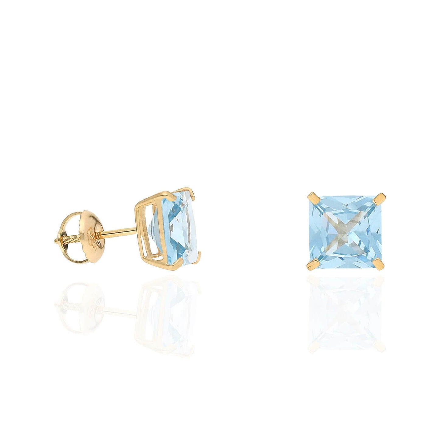 4Ct. T.W Princess-Cut Birthstone 14K Yellow Gold Screw Back Stud Earrings